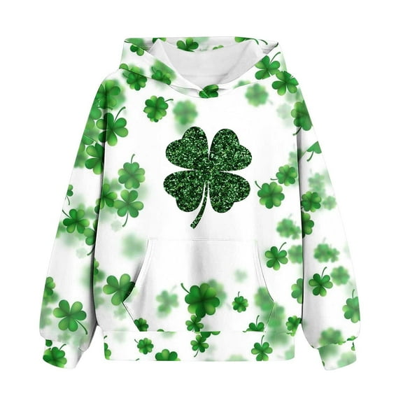 DJskiyers St Patrick's Day Girls Pullover Hoodie Shamrock Graphic Tops Oversized Hooded Sweatshirt Trendy Casual Hoodies with Pocket