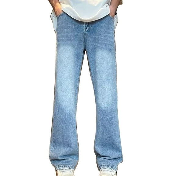 Xzbqbs Baggy Jeans for Men Wide Leg Hip Hop Cotton Jeans Streetwear Loose Fit Straight Denim Pants Fashion Lightweight Pants