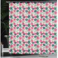 thumbnail image 3 of Ambesonne Tropical Shower Curtain, Palm Monstera Hibiscus Art, 69"Wx75"L, Pastel Pink and Dark Teal, 3 of 4