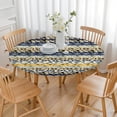 thumbnail image 3 of Blue Pioneer Flower Striped Pattern Round Fitted Tablecloth with Elastic Edge,Dining Table Cover Waterproof,Outdoor Round Tablecloth for Camping,Dining,Indoor and Outdoor, 3 of 7