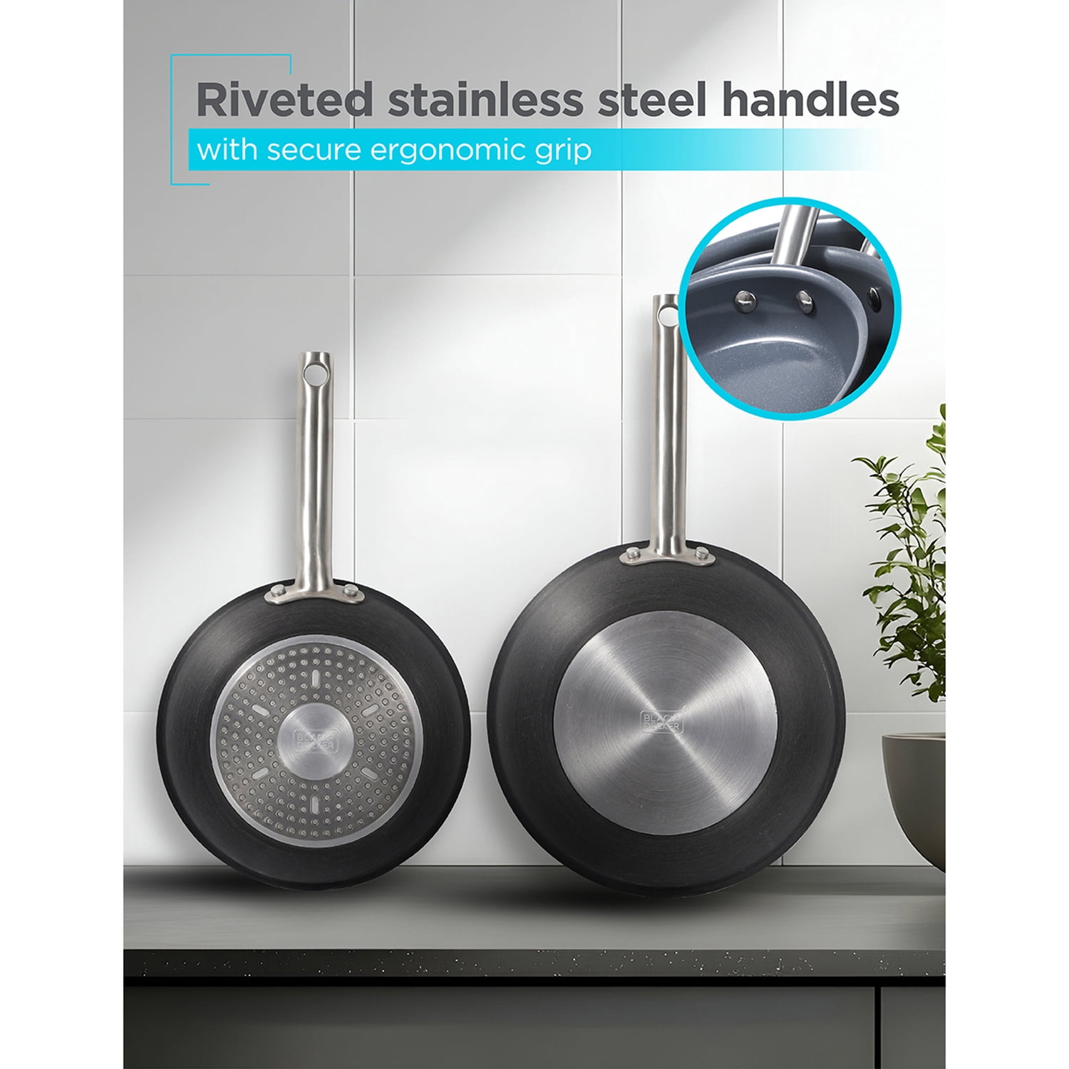 BLACK+DECKER 12-Piece Ceramic and Aluminum Cookware Set, Gray