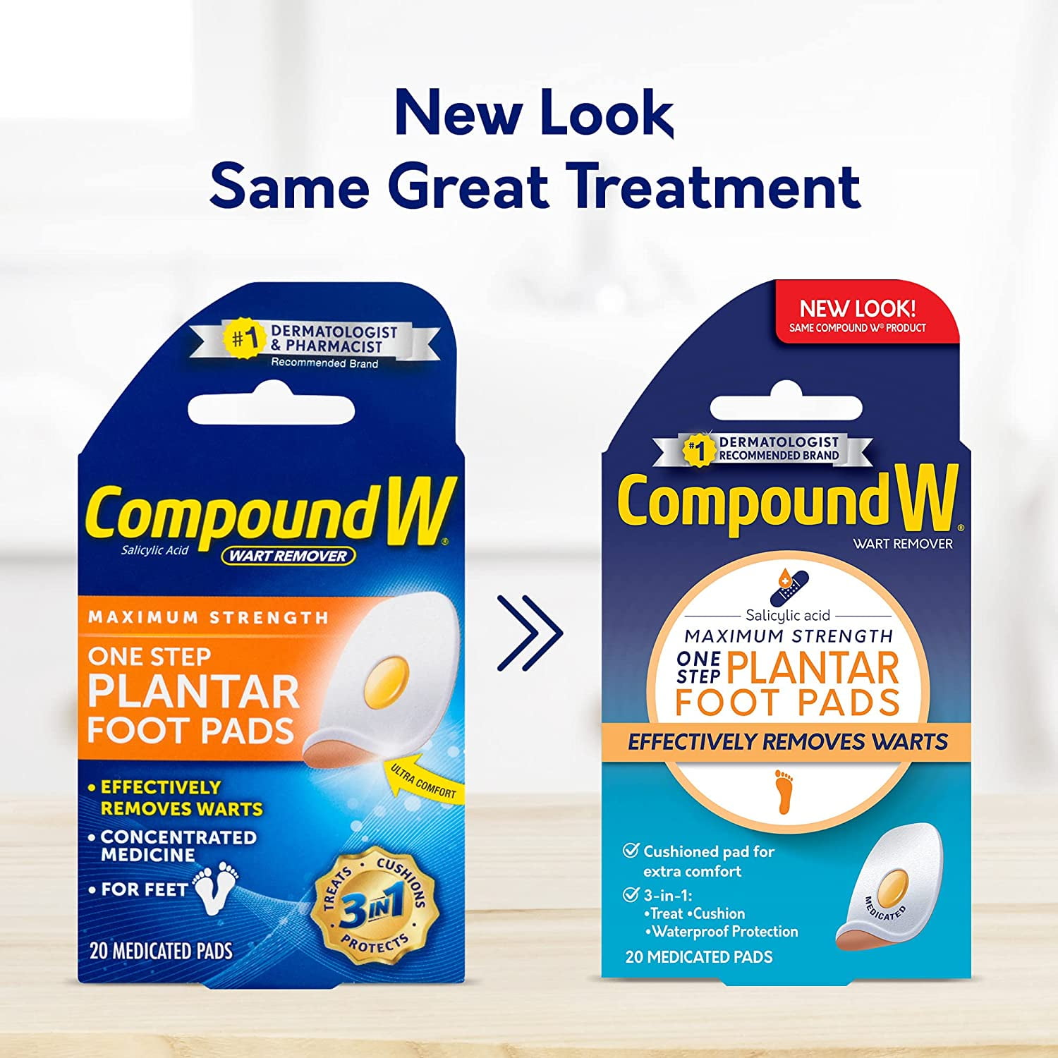 Compound W Maximum Strength One Step Plantar Wart Remover Foot Pads, 20 CT, 2 Pack