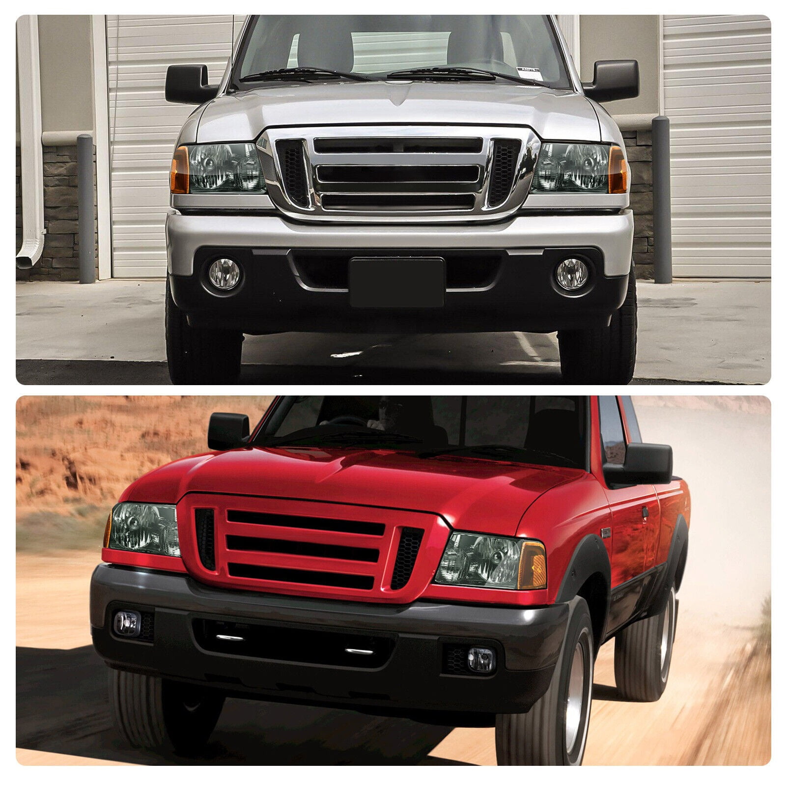 RVNI Headlights + Amber Corner Turn Signal For 2001-2011 Ford Ranger Smoke Lens Lamps
