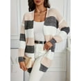 thumbnail image 3 of Large Size Women's Casual Cardigan Sweater Color Block Ribbed Knit Long Sleeve Cardigan, 3 of 6