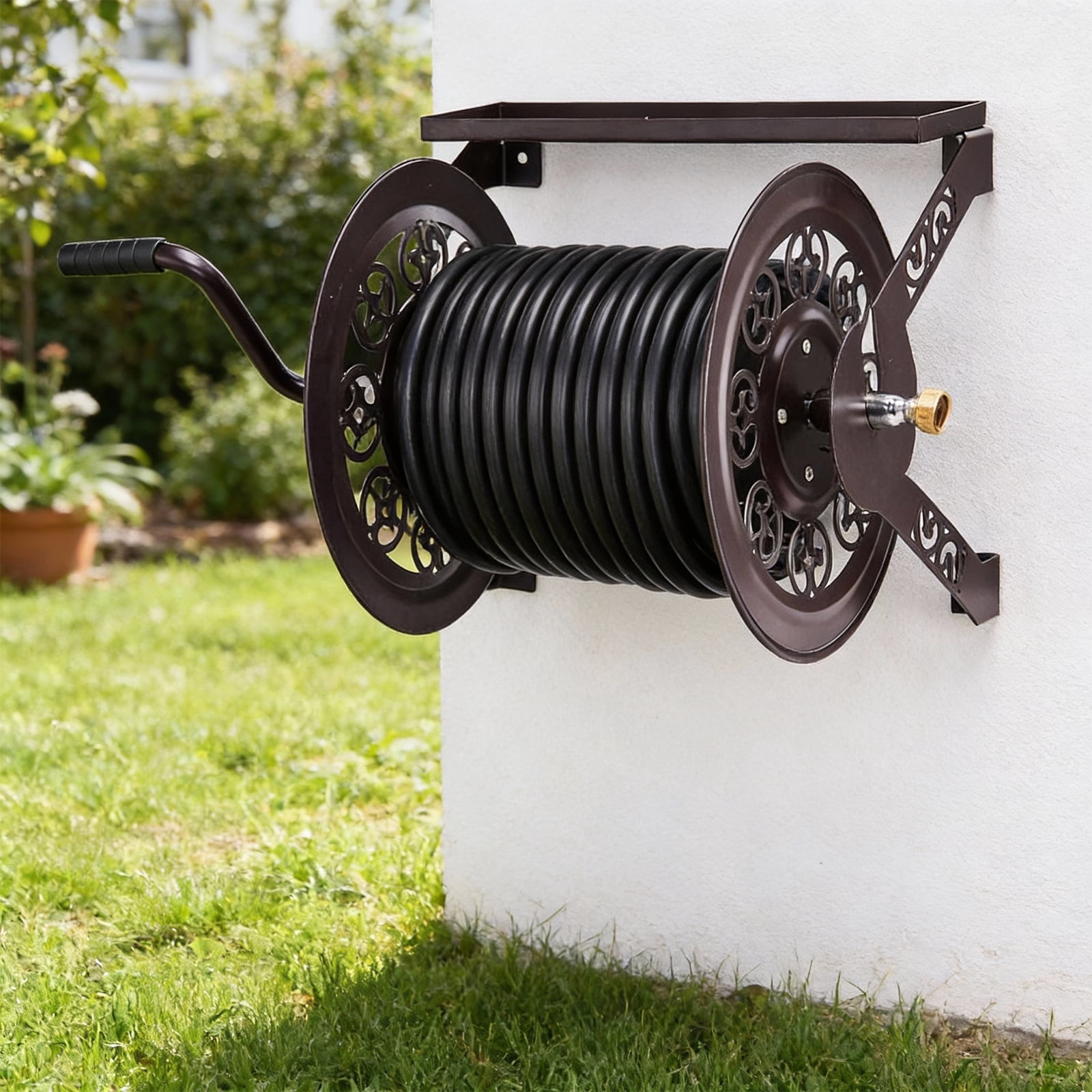Iron Garden Wall Mount Garden Hose Reel 3/4inx173ft