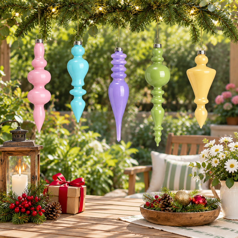 6-Pack Macaron Color Classic Mercury Glass Finial Christmas Ornaments ...