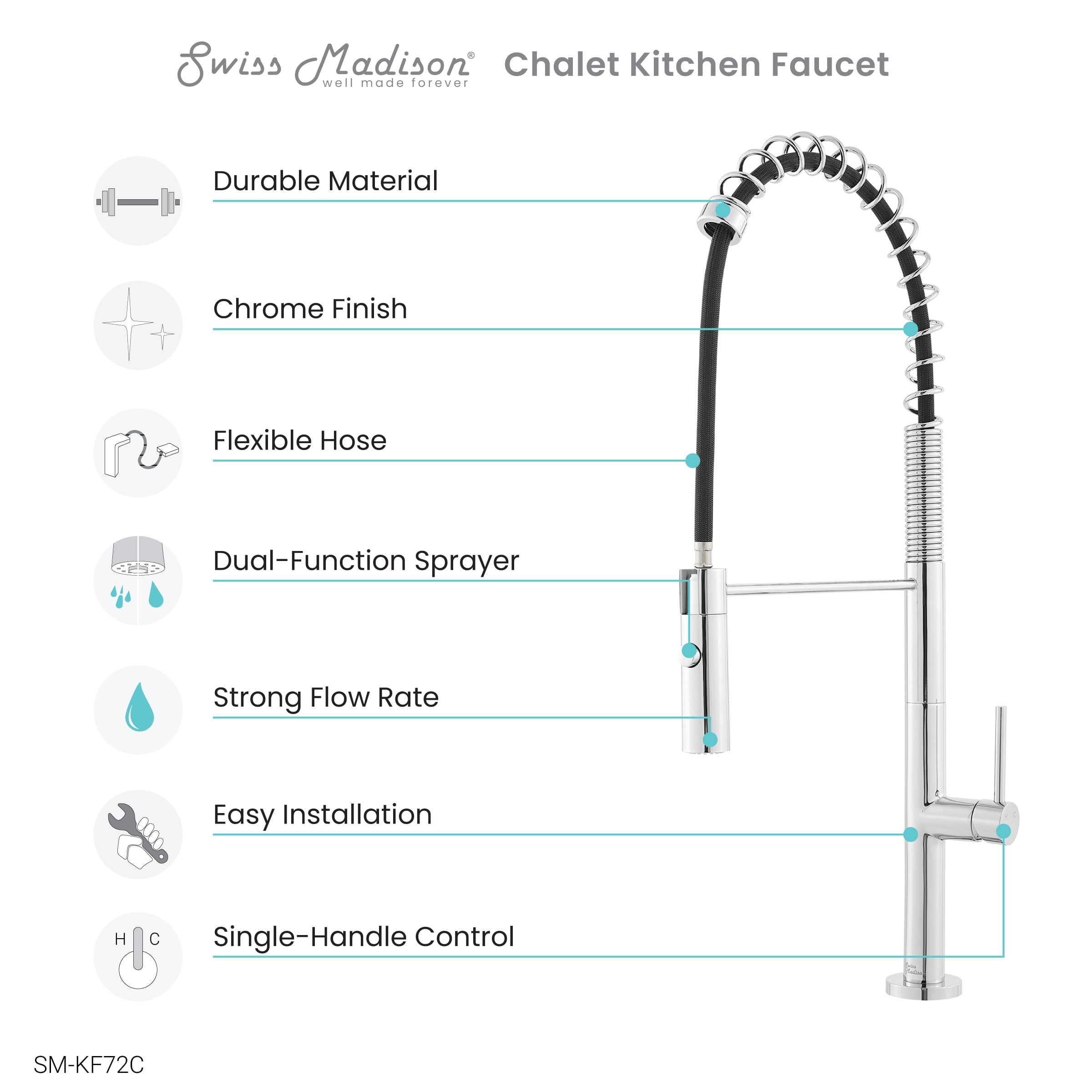 Chalet Single Handle, Pull-Down Kitchen Faucet in Chrome