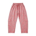thumbnail image 4 of Oiangi Womens Gingham Plaid Pants Elastic Waist Baggy Barrel Pant Fall Casual Drawstring Travel Trousers with Pockets Red 2XL, 4 of 7