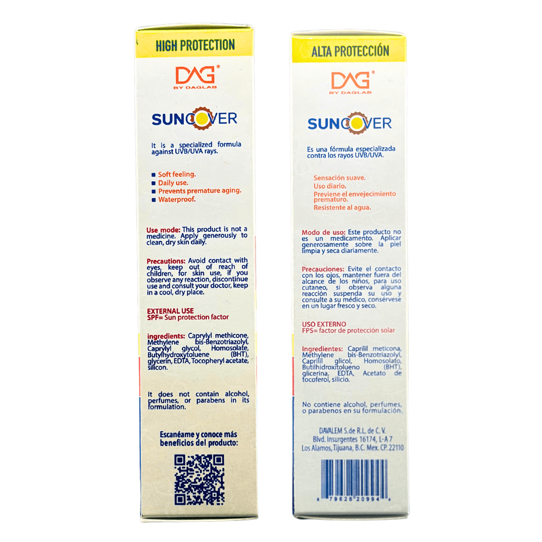 DAG BY DAGLAB - SUNCOVER ULTRA CREAM SPF 50+ UVB/UVA - High Protection for Face and Body, Hypoallergenic, Waterproof, Soft Texture, Daily Care Sunscreen