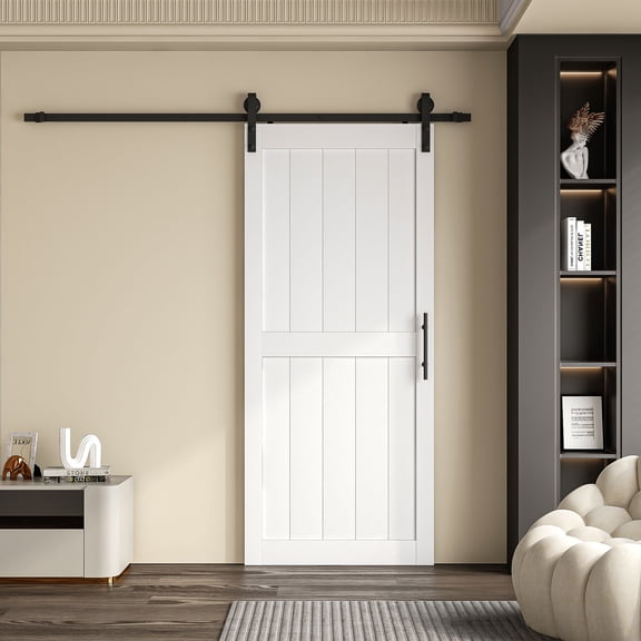 60"  X 84" White H-Frame Barn Doors Sliding Closet Door With Hardware Kit