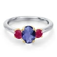 thumbnail image 3 of Gem Stone King 10K Two Tone Gold Blue Iolite and Red Ruby Engagement Ring for Women | 1.15 Cttw | Oval Checkerboard 7X5MM | Gemstone Birthstone | Size 5, 3 of 6