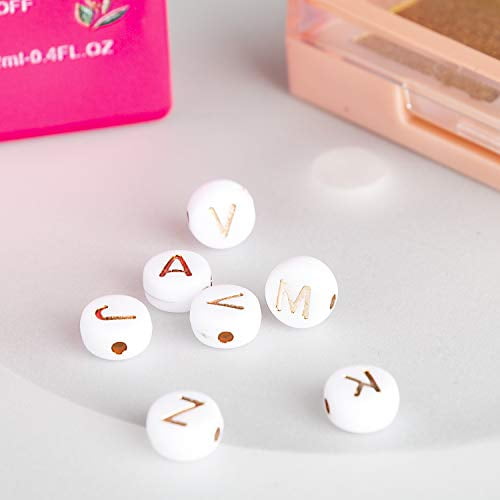 goldonwhite goldonwhite 500 Pcs Acrylic Alphabet Letter Beads Gold On White Name Bracelets for Jewelry Making 