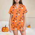 thumbnail image 2 of NOLDARES Halloween Girls Pajamas Set Ghost Pumpkin Print Short Sleeve Button Down 2 Piece Loungewear Sets Sleepwear,Orange,2-3 Y, 2 of 6