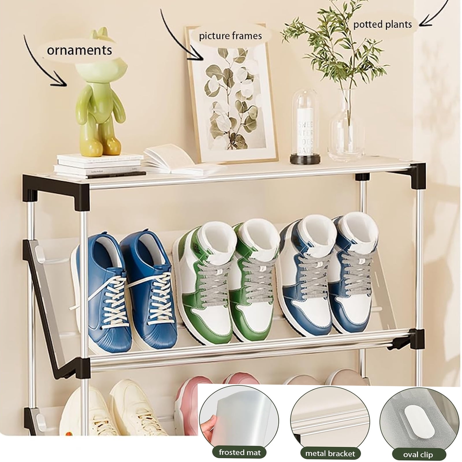 Narrow Shoe Rack for Entrance, 6 Tiers Shoe Racks Tilted Shoe Rack Organizer with 5 Slanted Shelves for Closet Floor Entryway Hallway, Holds 18 Pairs Multifunctional Front Door Shoe Rack, 66cm/25.9‘’