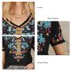 thumbnail image 3 of Bordado V cuello blusa tipo regular bordado manga corta blusa superior para mujer dama chica, 3 of 6