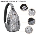 thumbnail image 2 of Sling Backpack,Gray Christmas Snowflake Pattern Sling Bag with Water Bottle Holder,Waterproof Sling Bag for Men/Women with Headphone Jack for Hiking,Travel, 2 of 6