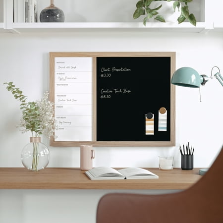 Martha Stewart - Everette Dry Erase Magnetic Weekly Calendar/Chalk Board-24x18 - Light Natural Woodgrain