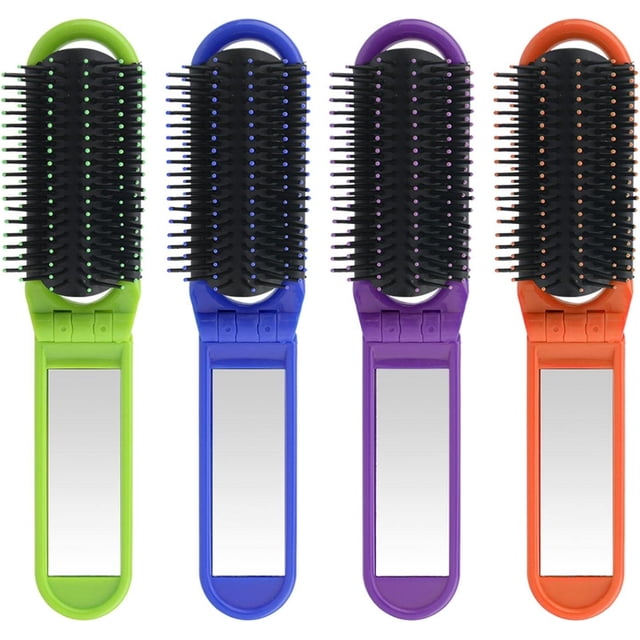 BEMS-4 piezas (púrpura+azul+verde+naranja)Cepillo de pelo plegable, compacto