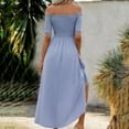 thumbnail image 7 of PiGOGI Women's off-Shoulder Summer Dress - Sexy Irregular Hem Casual Dress (S-XL) Blue, 7 of 7