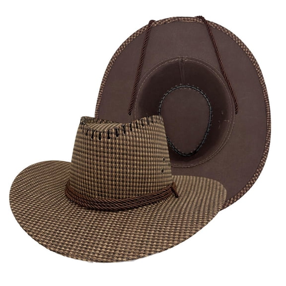 MOJOGO Straw Cowboy Hat for Men Wide Brim Sun Hats for Summer Beach Party Performance Coffee-1 M