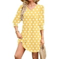 thumbnail image 3 of Women's Polka Dot Print T-Shirt Dress Casual 3/4 Sleeve V-Neck Loose-Fit Dress With Pockets, 3 of 6