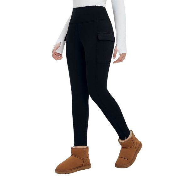 baleaf Women's Snow Pants Winter Fleece Lined Leggings Thick Thermal Warm Tights High Waisted Pockets Black M