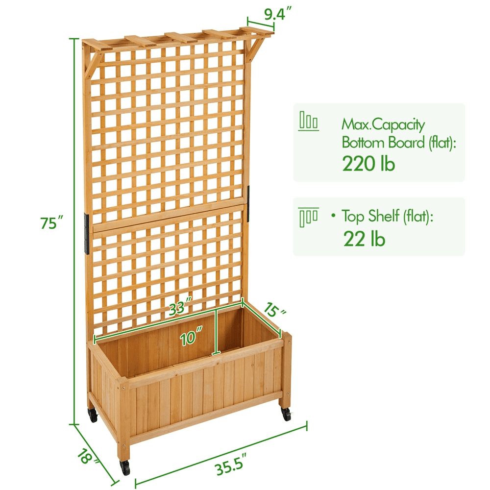 Renwick 35.5'' L × 18'' W × 72'' H Wood Planter Raised with Trellis, Light Brown