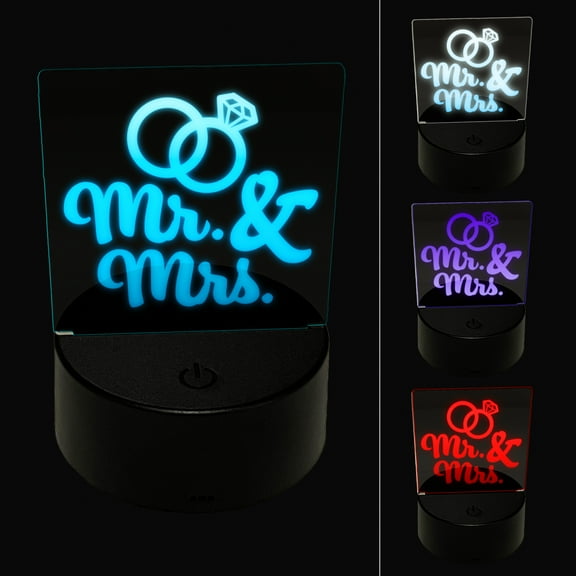 Mr. and Mrs. Wedding Rings LED Night Light Sign 3D Illusion Desk Nightstand Lamp