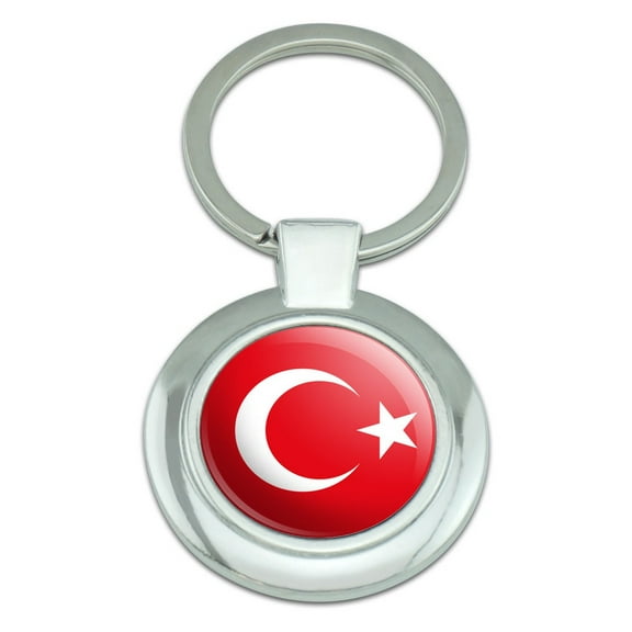 Turkey National Country Flag Classy Round Chrome Plated Metal Keychain