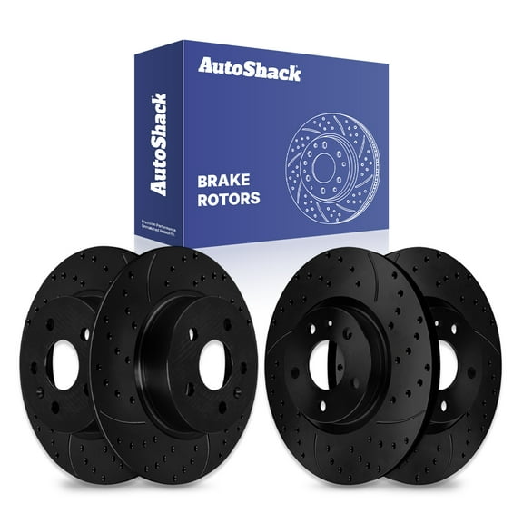 AutoShack Front Vented & Rear Solid Drilled & Slotted E-Coated Brake Rotors Black Finish 4-PC Set Replacement for 2014-2015 Buick Regal NightGuard