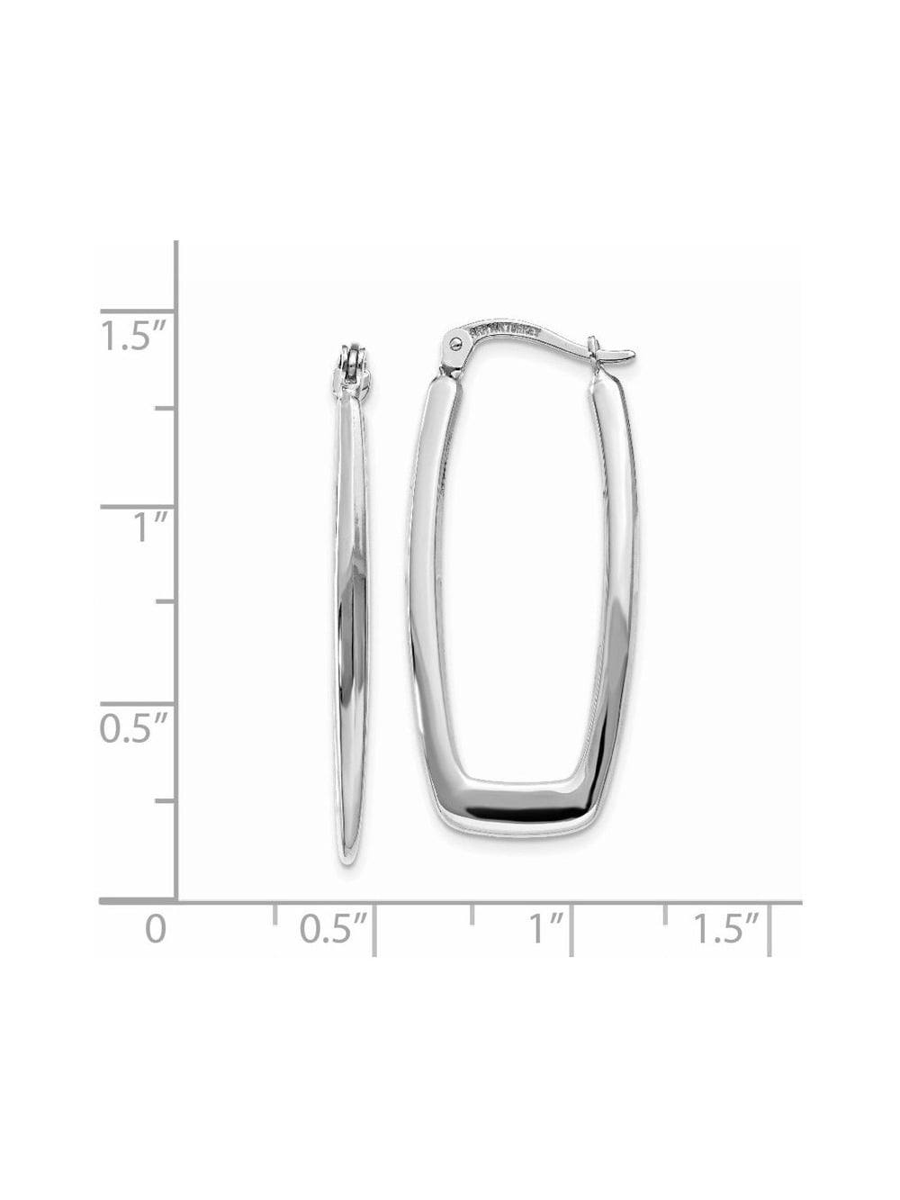 Gem & Harmony 14K White Gold Polished Rectangle Hoop Earrings for Women