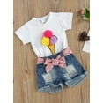 thumbnail image 2 of Coduop Toddler Kids Baby Girl Short Sleeve T-shirt Tops Denim Shorts 2pcs Outfit 1-6 Years, 2 of 6