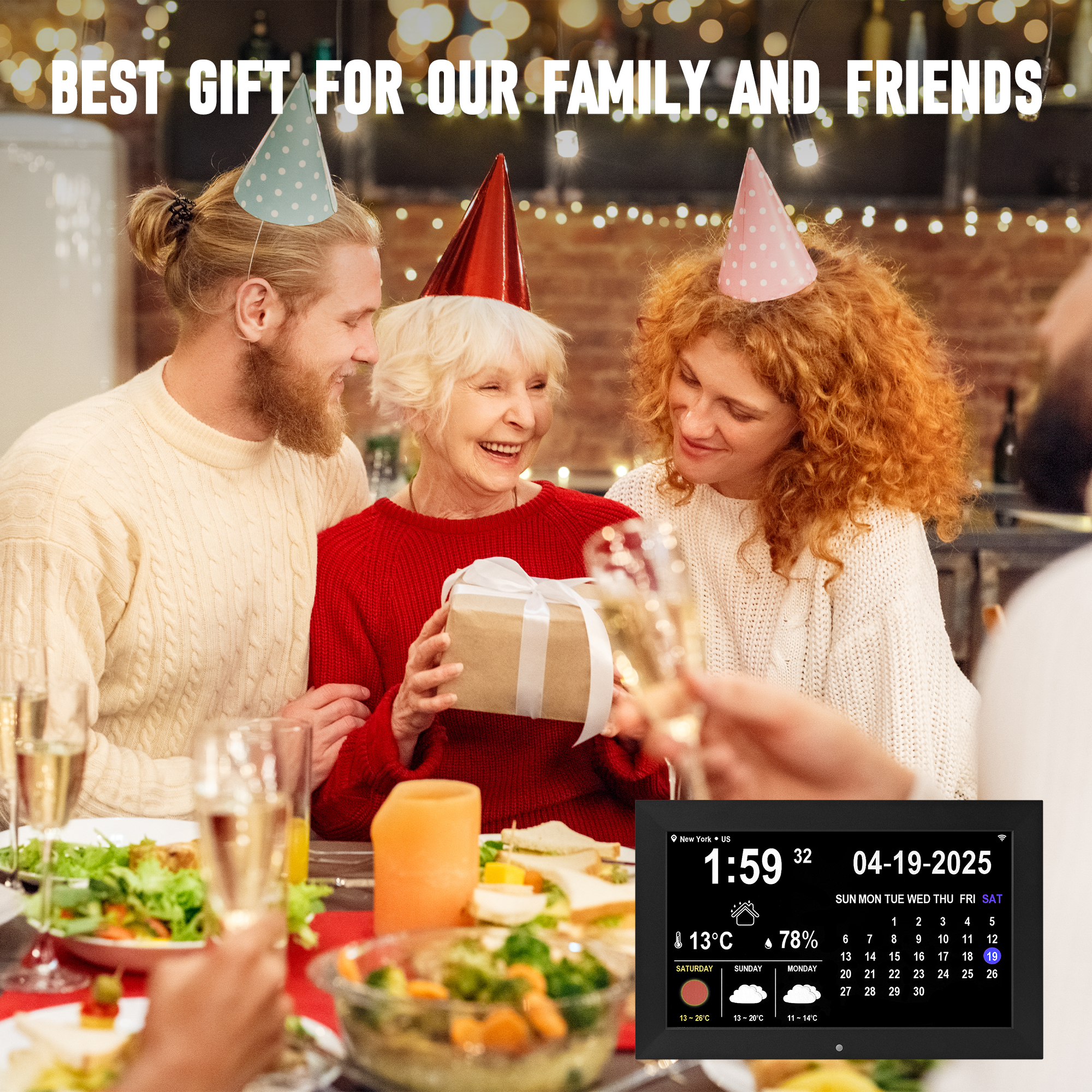 Memwake Multifunctional Large-Screen Digital Alarm Clock for 2026 World Cup，for Alzheimer's Patients with Date , Day of Week,Temperature and Humidity ,Multiple Display Modes,10-inch WIFI Black