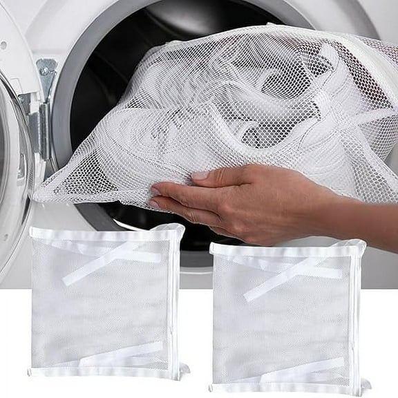 Shoe Washing Machine Bag, 2pcs Sneaker Wash & Dry Net Bag with Zipper & Adjusted Strap, Net Laundry Bags for Shoes Sneaker(White)