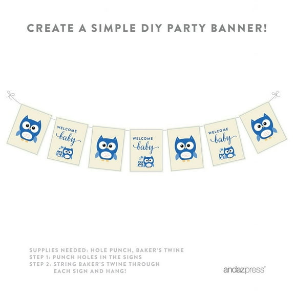 Boy Owl Baby Shower Party Signs & Banner Decorations, 20-Pack