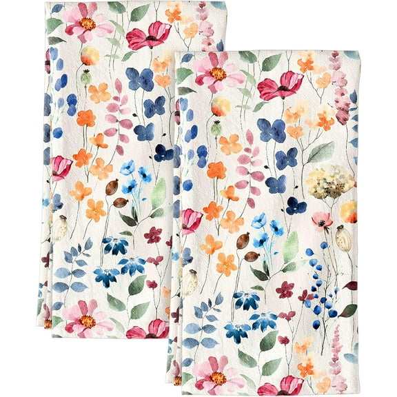 Flour Sack Kitchen Towels Set of 2-18x26 Cotton Dish Towels with Hanging Loop Reusable Tea Towel for Cleaning Spring Absorbent Dishcloths Cute Home Decor Housewarming, Lemon Birds