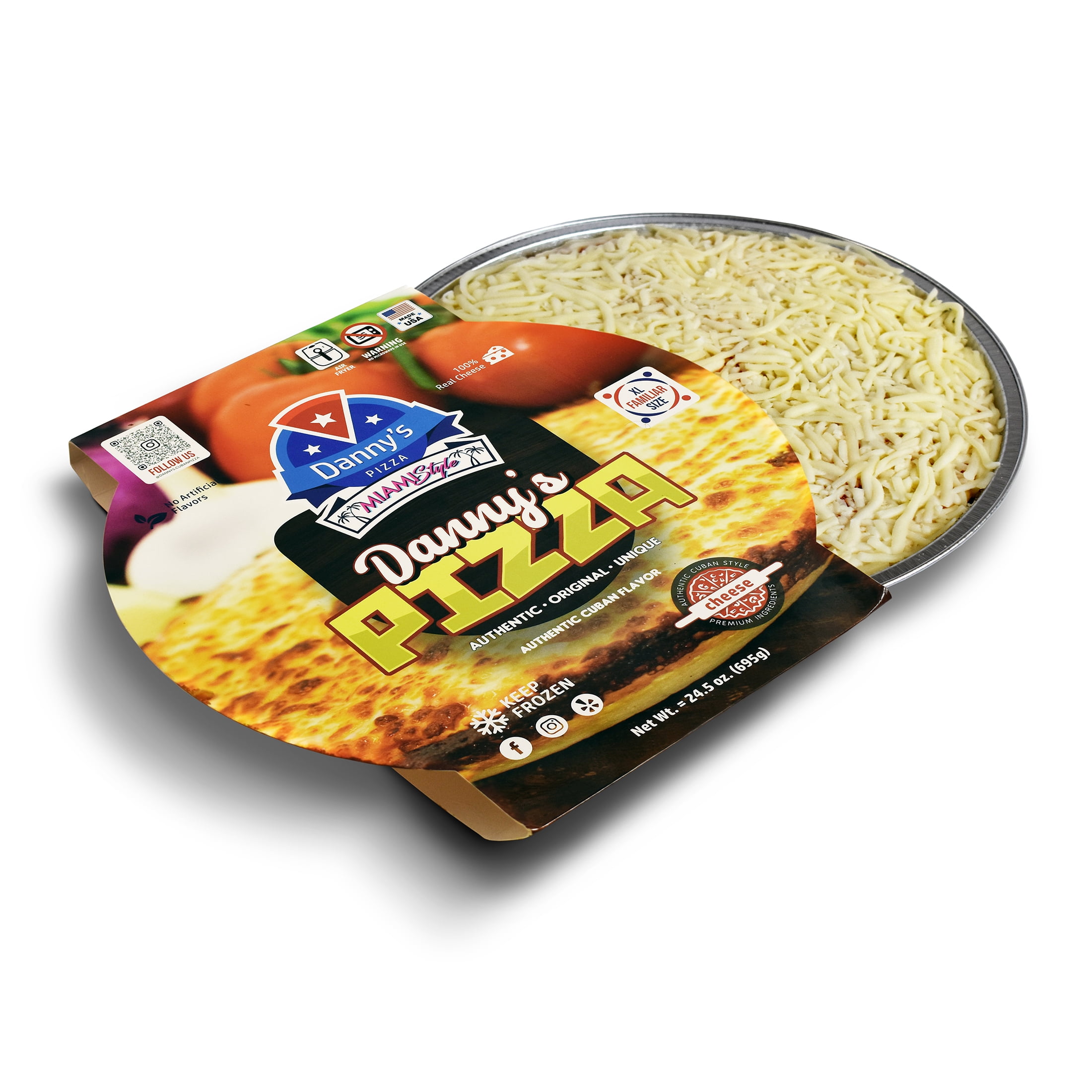 Danny's Family-Size Cuban Cheese Pizza, Frozen, Ready-to-Heat and Share.