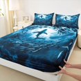 thumbnail image 4 of jejeloiu Underwater Shark Print Bed Sheets,Ocean Fish Pattern Full Size Sheets For Boys,Blue Black,4pcs,1 Flat Sheet, 1 Fitted Sheet and 2 Pillowcases, 4 of 6