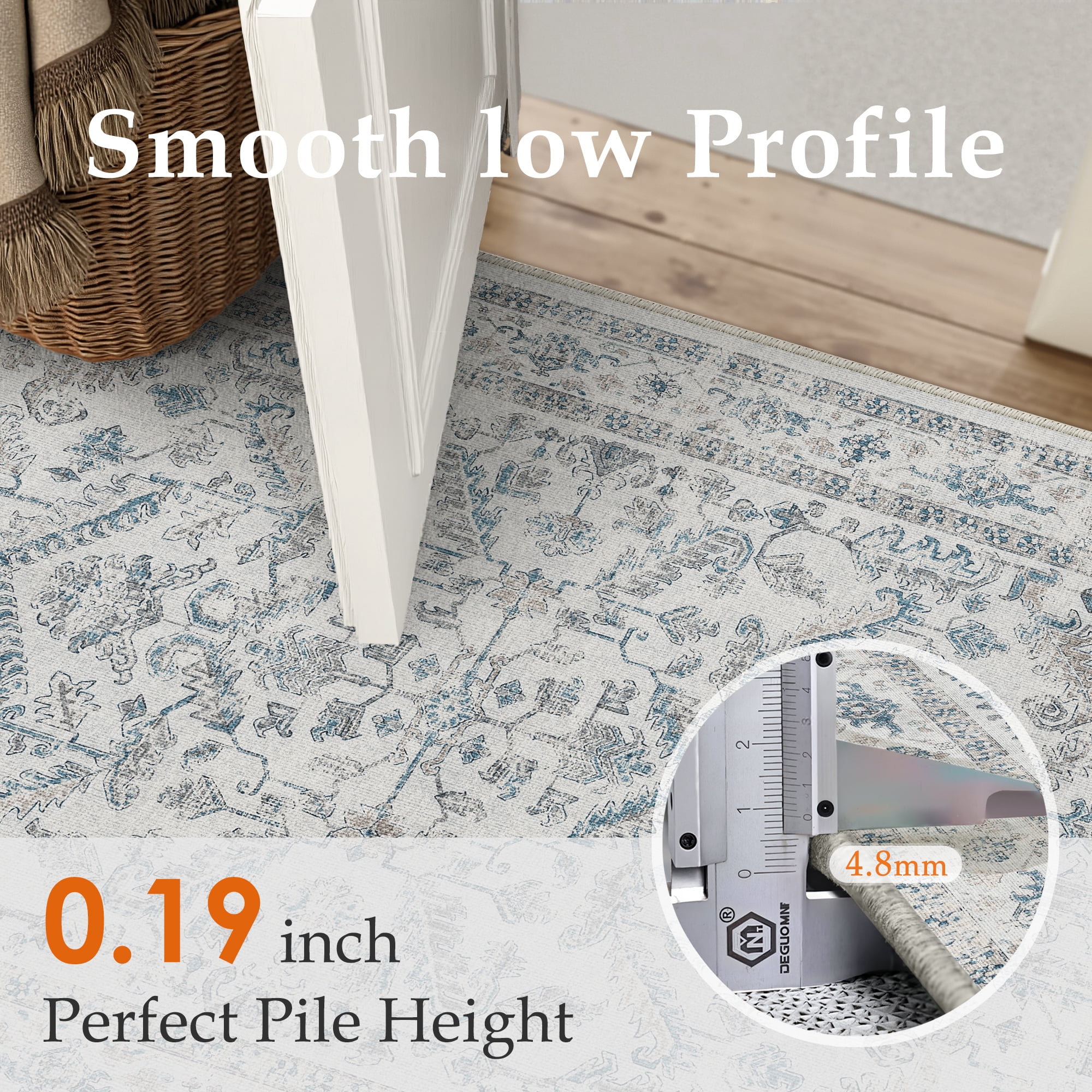 BERTHMEER 5'x7' Area Rug for Living Room Machine Washable Bedroom Rugs Distressed Vintage Oriental Traditional Print Blue Rug for Dining Room Farmhouse Nonsilp Carpet, Blue