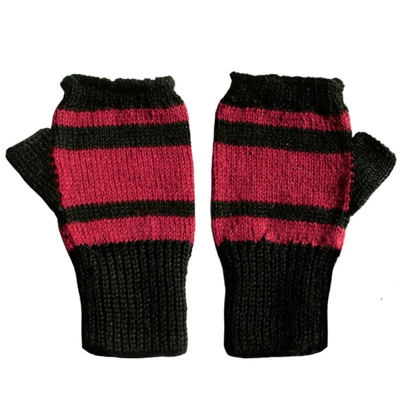 Stylish 100% Alpaca Fingerless Mittens - Black/Pink (M)