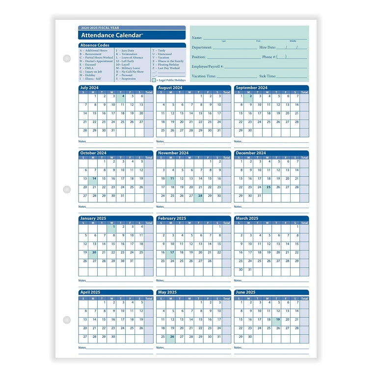 ComplyRight 2023-2024 Fiscal Attendance Calendar 50/Pack (A42005015) -  Walmart.com