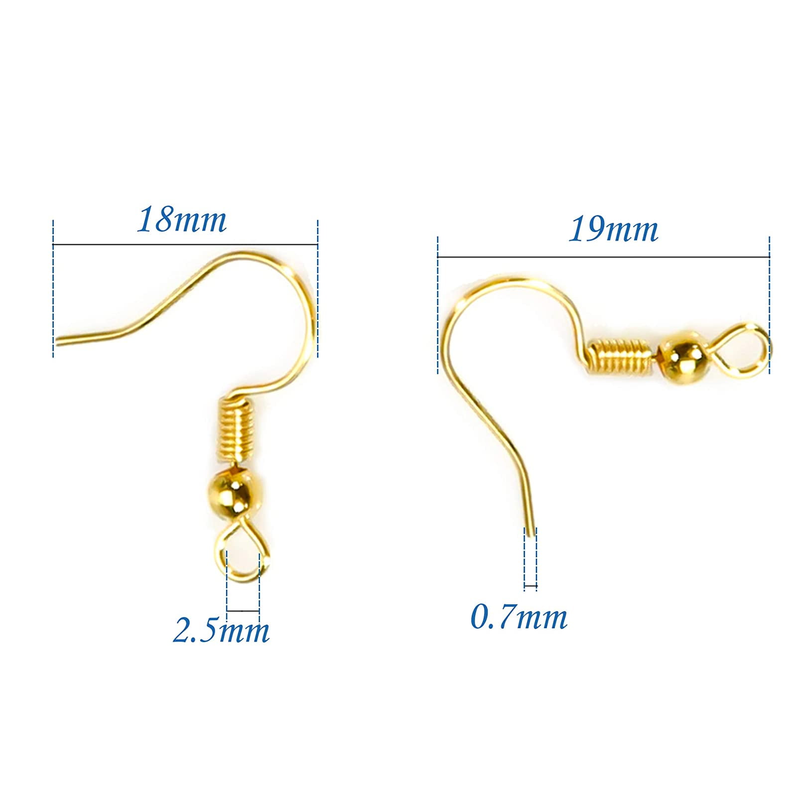 TOAOB 100pcs Earring Hooks Hypo Allergenic French Ear Wires with Ball and Coil 18mm K-Gold Tone Fish Hook Earrings Making Supplies Jewelry Findings