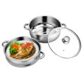 thumbnail image 1 of 2 PCS Stainless Steel Steamer Pot Set Cookware W/ Tempered Glass Lid, 1 of 5