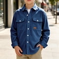 thumbnail image 3 of OGLCCG Boys Corduroy Shirts Kids Western Long Sleeve Botton Down Shirts Casual Fall Lapel Collared Shacket Jacket Size 4-14(Navy,12 Years), 3 of 6