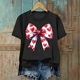 thumbnail image 6 of Ounisa Womens Tops Love Heart Letters Bow Shirts Short Sleeves Valentines Crewneck Colorful Heart Graphic Tees Pullover, 6 of 6