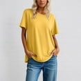 thumbnail image 4 of T Shirts for Women 2025 Solid Color Short Sleeve Crewneck Loose Fit Casual Plain Basic Tshirt Womens T Shirts, 4 of 5
