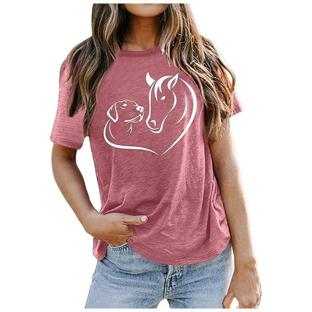 TSADFHJI Hauts de Noël pour Femmes Rouge T-Shirt d'Été Imprimé Confortable et à la Mode en Coton Coloré Manches Courtes TTG