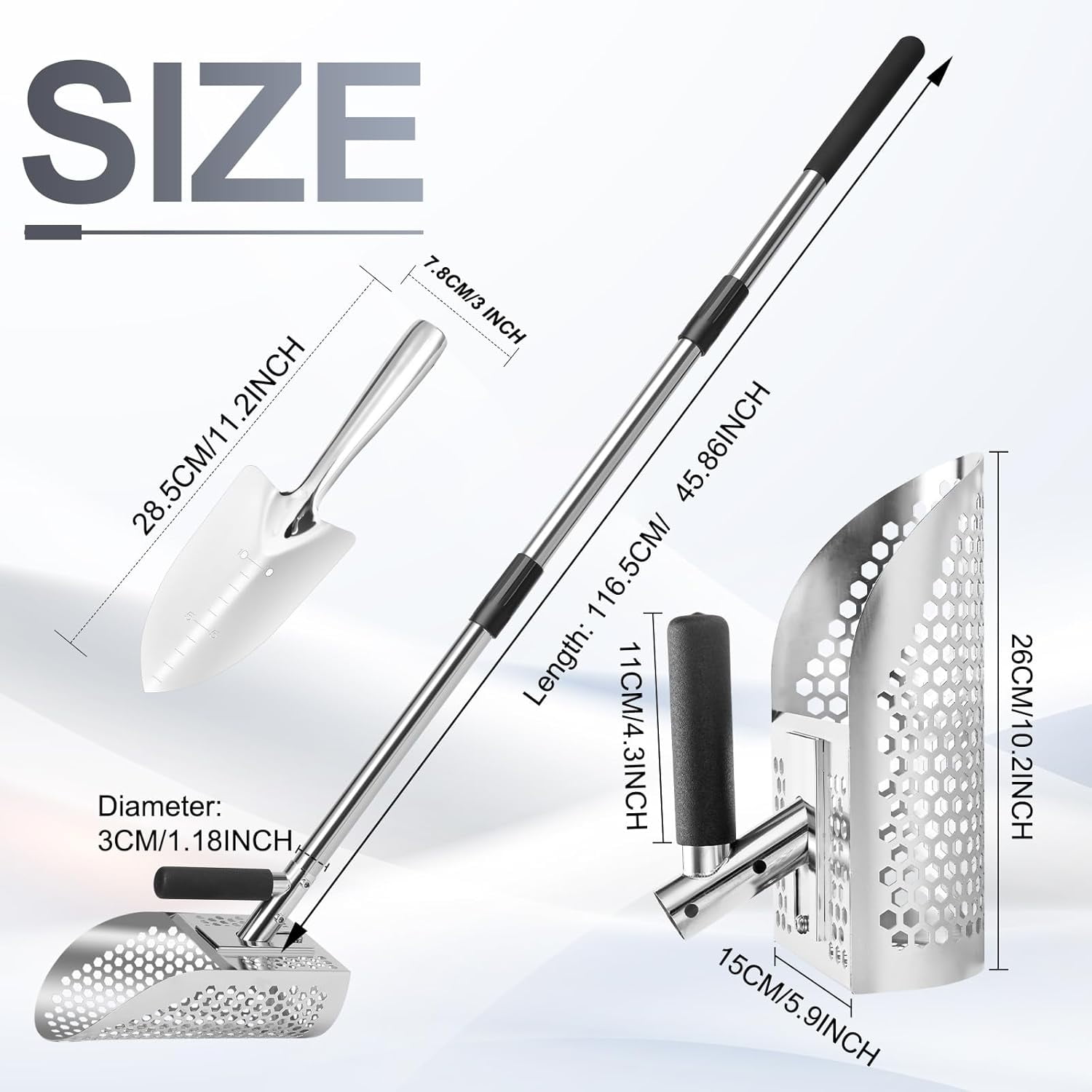 Sand Scoop for Metal Detecting, Metal Detector Scoop, Stainless Steel Sand Sifter Shovel, Fast Sifter Shovel for Underwater Treasure Hunting (Stainless Steel)