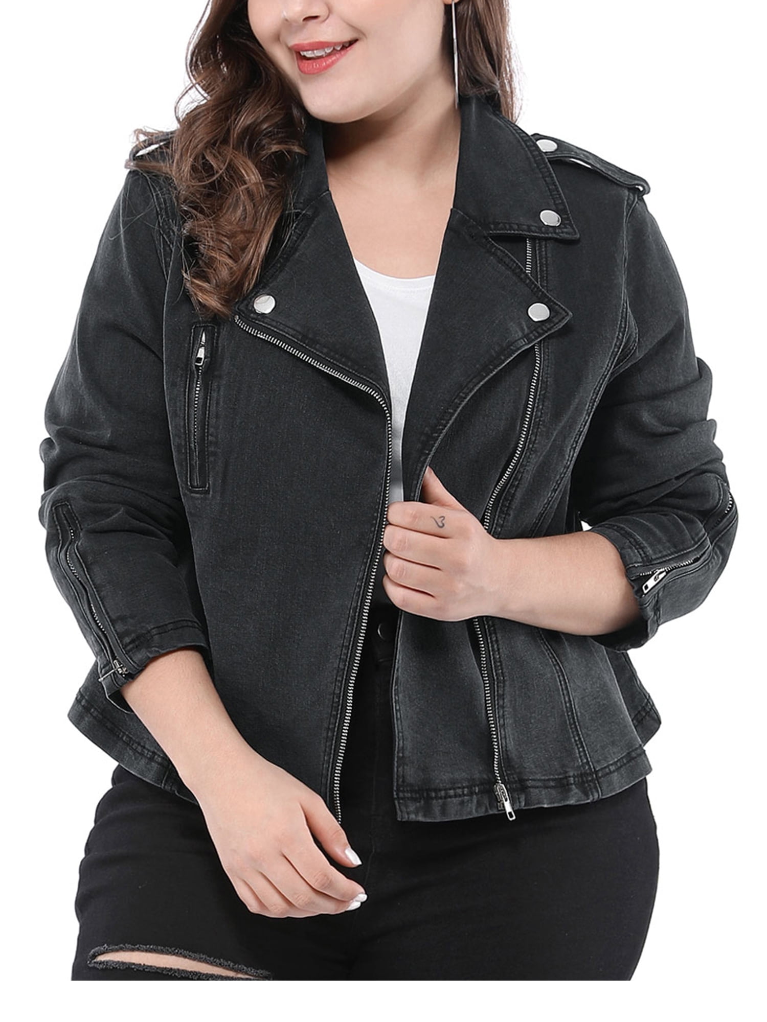 Nord Baby Vær sød at lade være Agnes Orinda Women's Plus Size Denim Inclined Zip Motorcycle Jacket -  Walmart.com