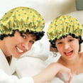 thumbnail image 6 of Shower Caps,Yellow Lemon Slices Green Pattern Waterproof Shower Cap for Women 4 Pieces,Double Reusable Hair Cover for Shower PEVA Elastic Stretch Hem, 6 of 7